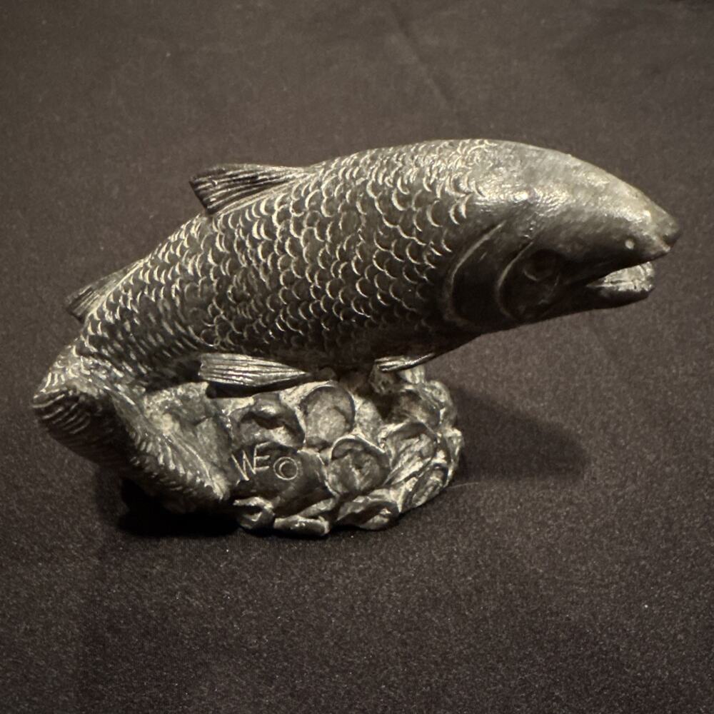 Salmon Signed Wolf Original Sculpture Hand Carved